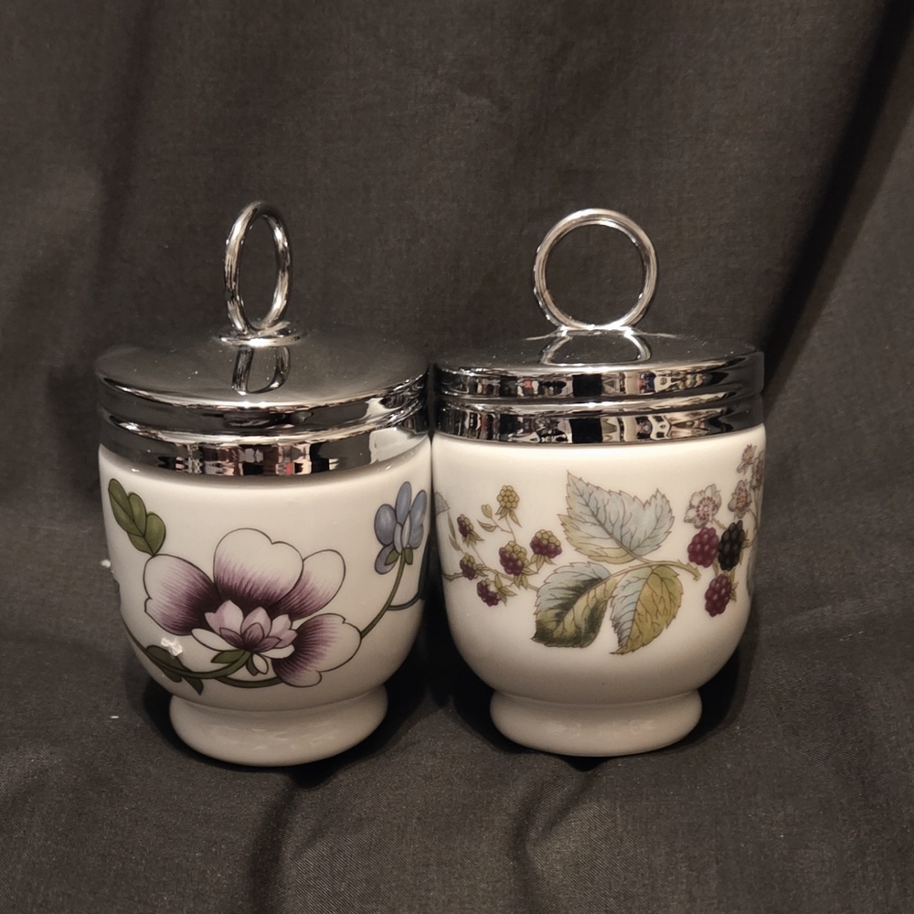 2- Royal Worcester Porcelain Egg Coddler from England 3.25x2.25"